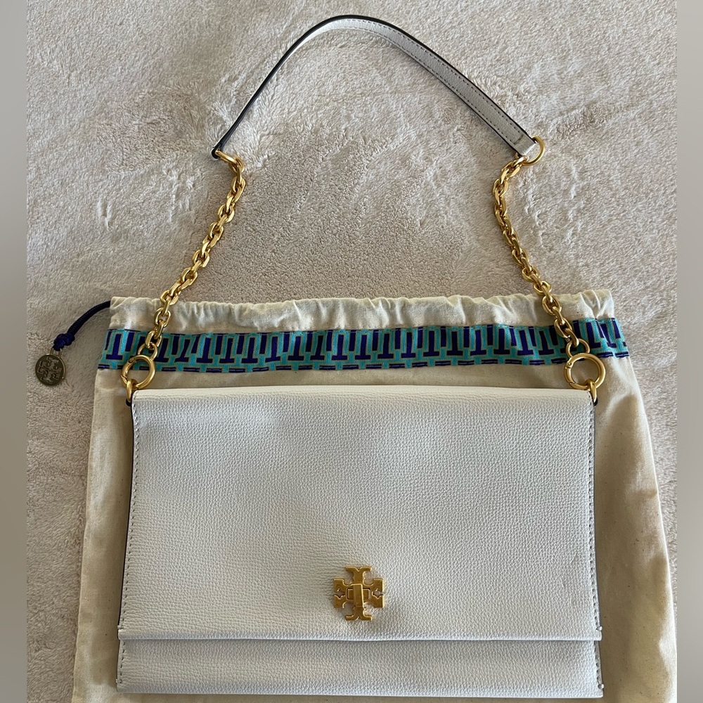 Tory Burch white leather shoulder bag.